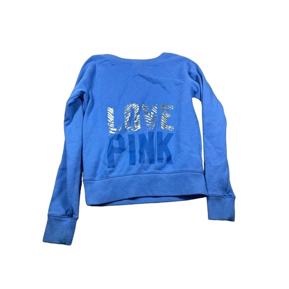 Women’s Victoria’s Secret PINK‎ sweatshirt Crew Neck Blue Logo Pull Over - Picture 1 of 6